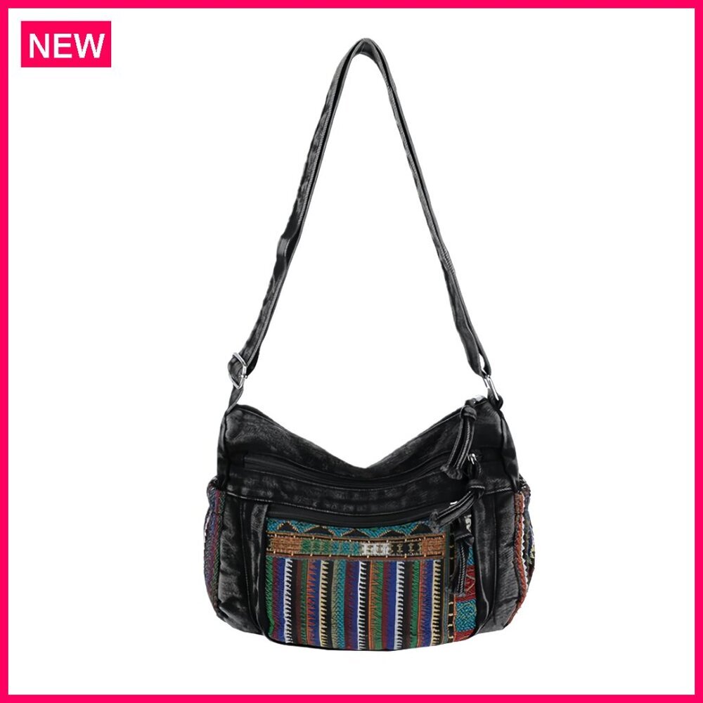 Denim Crossbody Bag with Multiple Pockets Adjustable Strap Travel Purse